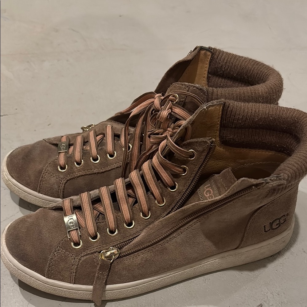 UGG Brown High-Top Sneakers with Suede Finish